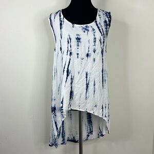 MALLOY Tie-Dye Sleeveless High-Lo Top - Blue and White S